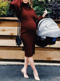 Plataz Solid Color Knitting 2-in-1 Bodycon Baby Shower Maternity Sweater Midi Dress Maternity