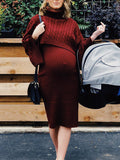 Plataz Solid Color Knitting 2-in-1 Bodycon Baby Shower Maternity Sweater Midi Dress Maternity