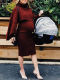 Plataz Solid Color Knitting 2-in-1 Bodycon Baby Shower Maternity Sweater Midi Dress Maternity