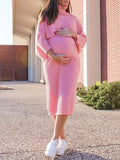 Plataz Solid Color Knitting 2-in-1 Bodycon Baby Shower Maternity Sweater Midi Dress Maternity