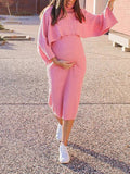 Plataz Solid Color Knitting 2-in-1 Bodycon Baby Shower Maternity Sweater Midi Dress Maternity