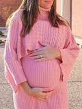 Plataz Solid Color Knitting 2-in-1 Bodycon Baby Shower Maternity Sweater Midi Dress Maternity