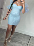 Plataz Off Shoulder Bandeau Ruffle Tulle Splicing Bodycon Party Baby Shower Maternity Mini Dress Maternity
