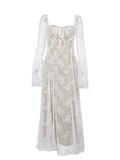 Plataz White Lace Corset Square Neck Flare Sleeve Off Shoulder Bodycon Elegant Cocktail Party Maternity Photoshoot Baby Shower Maxi Dress Maternity