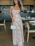 Plataz Pink Spaghetti Strap Backless Sheer Big Swing Chic Maternity Maxi Dress Maternity
