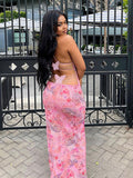 Plataz Spaghetti Strap Backless cami Printing Butterfly Bodycon Chic Maternity Maxi Dress Maternity