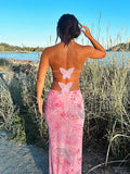 Plataz Spaghetti Strap Backless cami Printing Butterfly Bodycon Chic Maternity Maxi Dress Maternity