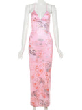Plataz Spaghetti Strap Backless cami Printing Butterfly Bodycon Chic Maternity Maxi Dress Maternity