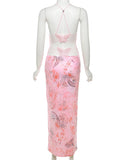 Plataz Spaghetti Strap Backless cami Printing Butterfly Bodycon Chic Maternity Maxi Dress Maternity