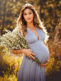 Plataz Spaghetti Strap Backless Tie Back High Waist Boho Photoshoot Maternity Maxi Dress Maternity