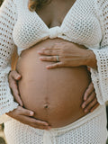 Plataz White Tie Front Crop V-Neck Crochet Beach Vacation Photoshoot Maternity Maxi Dress Maternity