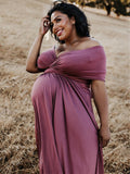 Plataz Solid Color Backless Tie Back High Waist Photoshoot Maternity Maxi Dress Maternity