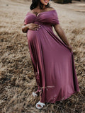 Plataz Solid Color Backless Tie Back High Waist Photoshoot Maternity Maxi Dress Maternity