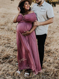 Plataz Solid Color Backless Tie Back High Waist Photoshoot Maternity Maxi Dress Maternity