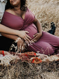 Plataz Solid Color Backless Tie Back High Waist Photoshoot Maternity Maxi Dress Maternity