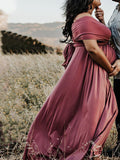 Plataz Solid Color Backless Tie Back High Waist Photoshoot Maternity Maxi Dress Maternity