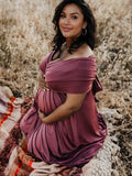 Plataz Solid Color Backless Tie Back High Waist Photoshoot Maternity Maxi Dress Maternity