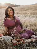 Plataz Solid Color Backless Tie Back High Waist Photoshoot Maternity Maxi Dress Maternity