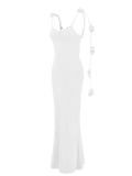 Plataz White 3D Flowers Cami Backless V-neck Mermaid Evening Elegant Wedding Gown Maternity Photoshoot Baby Shower Maxi Dress Maternity