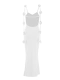 Plataz White 3D Flowers Cami Backless V-neck Mermaid Evening Elegant Wedding Gown Maternity Photoshoot Baby Shower Maxi Dress Maternity