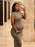 Plataz Solid Color Round Neck Short Sleeve Bodycon Chic Basic Going Out Daily Maternity Baby Shower Maxi Dress Maternity