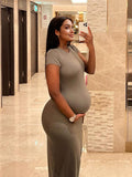 Plataz Solid Color Round Neck Short Sleeve Bodycon Chic Basic Going Out Daily Maternity Baby Shower Maxi Dress Maternity