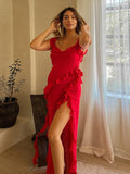 Plataz Solid Color Ruffled Side Slit Tank Square Neck Elegant Maternity Maxi Dress Maternity