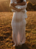 Plataz Ivory Lace Two Piece Set Side Slit V-neck Cami Maxi Dress And Crop Cardigan Elegant Going Out Maternity Photoshoot Baby Shower Maxi Dress Maternity