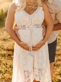 Plataz Lace Bohemian Spaghetti Strap Tassel Backless V-Neck Photoshoot Maternity Maxi Dress Maternity