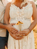 Plataz Lace Bohemian Spaghetti Strap Tassel Backless V-Neck Photoshoot Maternity Maxi Dress Maternity