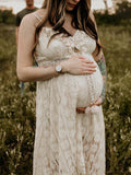 Plataz Lace Bohemian Spaghetti Strap Tassel Backless V-Neck Photoshoot Maternity Maxi Dress Maternity