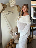 Plataz Solid Color Off Shoulder Hollow Out Knitwear Bodycon Beach Vacation Dress Baby Shower Maternity Maxi Dress Maternity