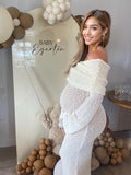 Plataz Solid Color Off Shoulder Hollow Out Knitwear Bodycon Beach Vacation Dress Baby Shower Maternity Maxi Dress Maternity