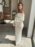 Plataz Solid Color Off Shoulder Hollow Out Knitwear Bodycon Beach Vacation Dress Baby Shower Maternity Maxi Dress Maternity