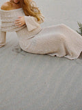 Plataz Solid Color Off Shoulder Hollow Out Knitwear Bodycon Beach Vacation Dress Baby Shower Maternity Maxi Dress Maternity