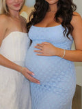 Plataz Blue Spaghetti Strap Bodycon Mermaid Backless Baby Shower Maternity Maxi Dress Maternity