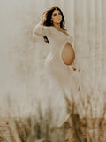 Plataz White Ruffle Cut Out Crop Irregular Split Sheer Vacation Dress Bodycon Photoshoot Maternity Maxi Dress Maternity