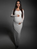 Plataz White Off Shoulder Sparkly Back Slit Sheer Bodycon Elegant Baby Shower Evening Photoshoot Maternity Maxi Dress Maternity