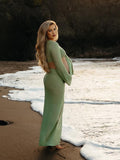 Plataz 2-in-1 Cut Out Side Slit Fashion Vacation Cover Up Beach Photoshoot Maternity Maxi Dress Maternity