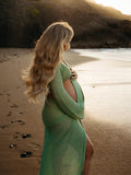Plataz 2-in-1 Cut Out Side Slit Fashion Vacation Cover Up Beach Photoshoot Maternity Maxi Dress Maternity