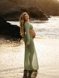 Plataz 2-in-1 Cut Out Side Slit Fashion Vacation Cover Up Beach Photoshoot Maternity Maxi Dress Maternity