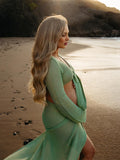 Plataz 2-in-1 Cut Out Side Slit Fashion Vacation Cover Up Beach Photoshoot Maternity Maxi Dress Maternity