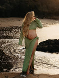 Plataz 2-in-1 Cut Out Side Slit Fashion Vacation Cover Up Beach Photoshoot Maternity Maxi Dress Maternity