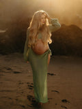Plataz 2-in-1 Cut Out Side Slit Fashion Vacation Cover Up Beach Photoshoot Maternity Maxi Dress Maternity