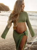 Plataz 2-in-1 Cut Out Side Slit Fashion Vacation Cover Up Beach Photoshoot Maternity Maxi Dress Maternity
