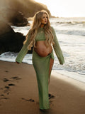 Plataz 2-in-1 Cut Out Side Slit Fashion Vacation Cover Up Beach Photoshoot Maternity Maxi Dress Maternity