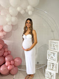 Plataz White Lace Trim Cupped Tie Front Cami Bodycon Elegant Cocktail Party Maternity Photoshoot Baby Shower Maxi Dress Maternity