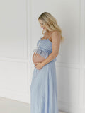 Plataz Blue Falbala Two Piece Set Cami Ruffle Crop Top And Big Swing Maxi Skirt Elegant Baby Moon Beach Maternity Photoshoot Baby Shower Maxi Dress Maternity