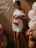 Plataz Apricot Irregular Neck Asymmetric Shoulder Bandage Party Dress Bodycon Baby Shower Maternity Mini Dress Maternity