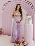 Plataz Violet Spaghetti Strap Backless Tie Back Big Swing Drawstring Baby Shower Maternity Maxi Dress Maternity